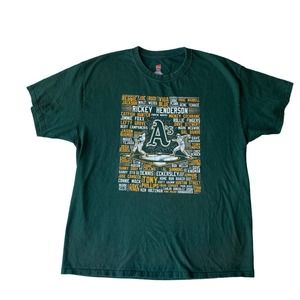 Oakland A’s t shirt Spellout Players Through the Years Green Size XL